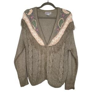 1990s Spice Of Life Fringe Ramie Cardigan Boho Western Medium